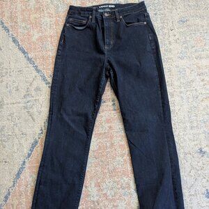 Lands End mid rise curvy straight jeans, dark denim